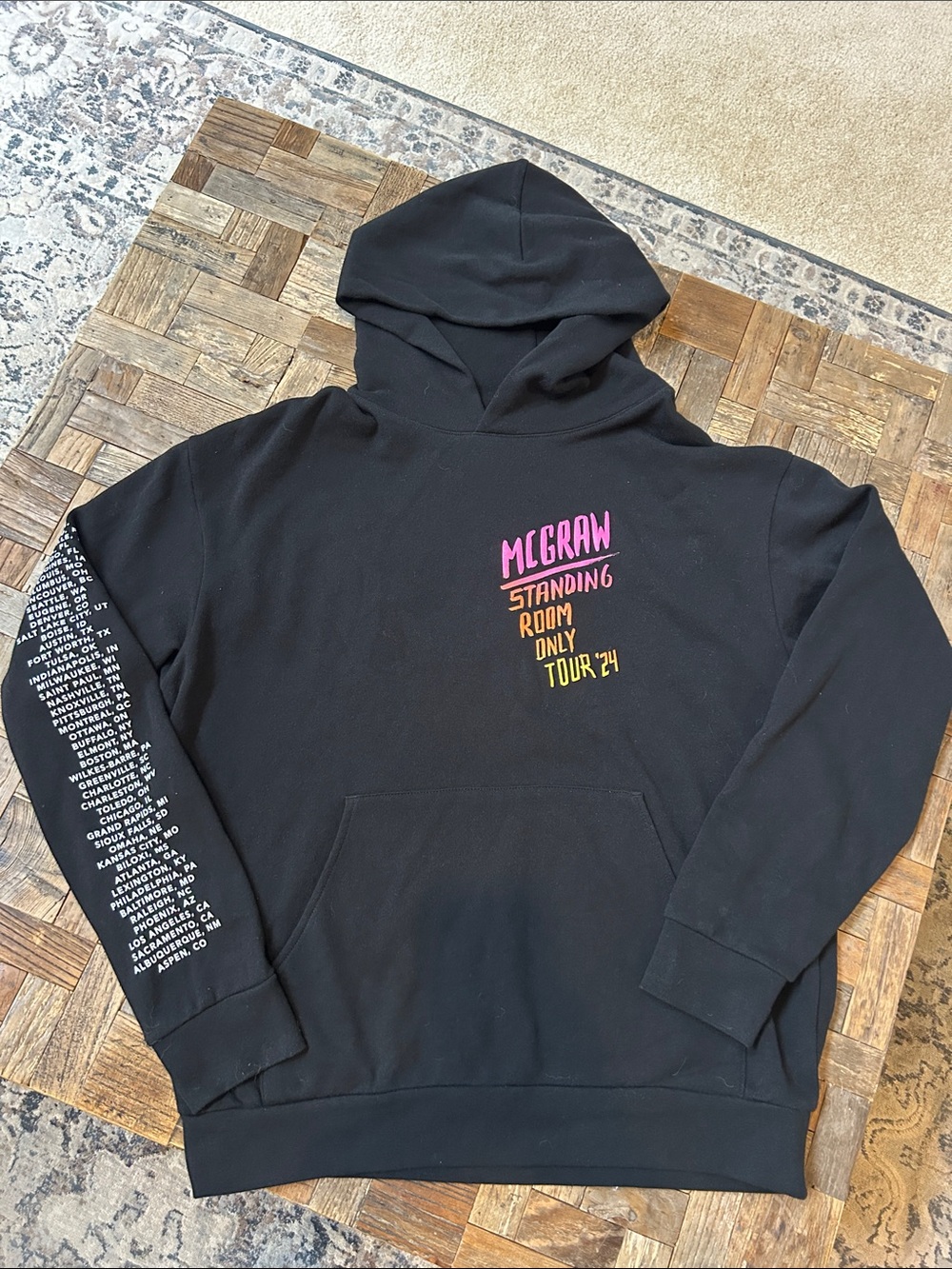 Tim McGraw Black Concert Hoodie with Pink, Orange & Yellow Tour Print